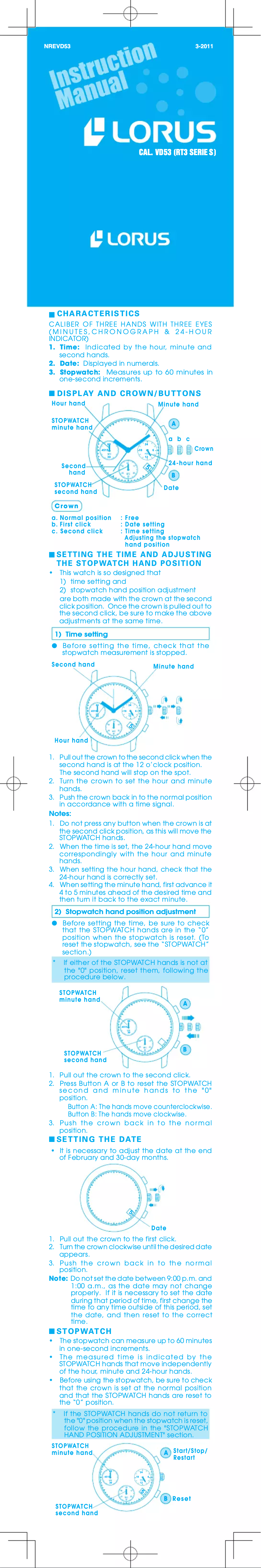 Page 1 de la notice Manuel utilisateur Lorus Dress RT315HX8