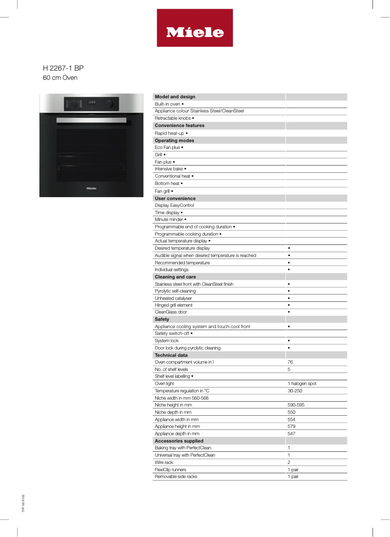 Page n°1 - Fiche technique Miele H 2267 BP Active