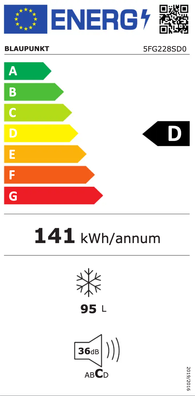 Page 1 de la notice Label énergétique Blaupunkt 5FG228SD0