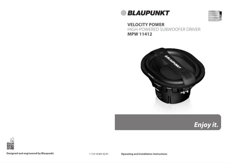 Page n°1 - Manuel utilisateur Blaupunkt Velocity Power MPW 11412
