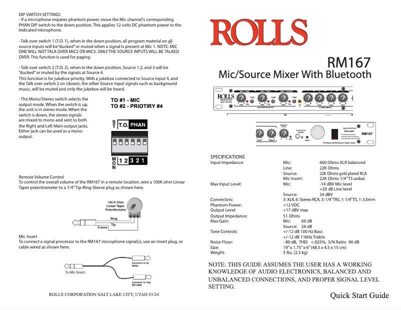 Page 1 de la notice Manuel utilisateur Rolls RM167