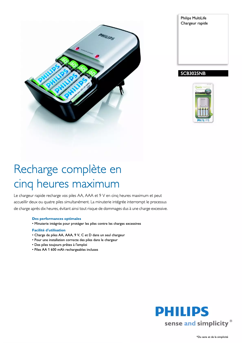 Page n°1 - Fiche technique Philips MultiLife SCB3025NB