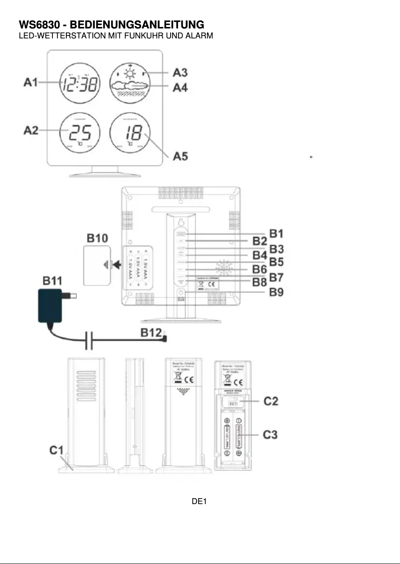 Page 1 de la notice Manuel utilisateur Techno Line WS 6830