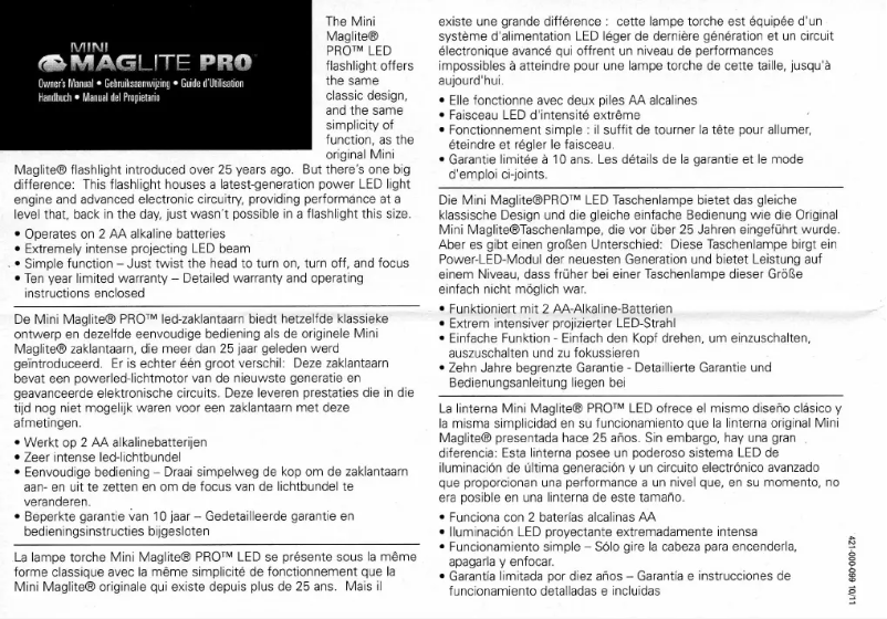 Page n°1 - Manuel utilisateur Maglite Mini Pro