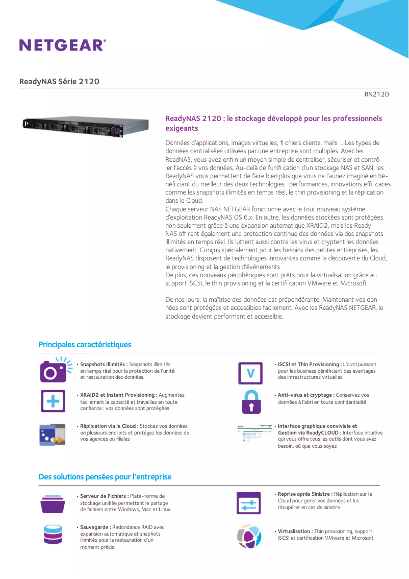 Page 1 de la notice Fiche technique Netgear ReadyNAS R21241D