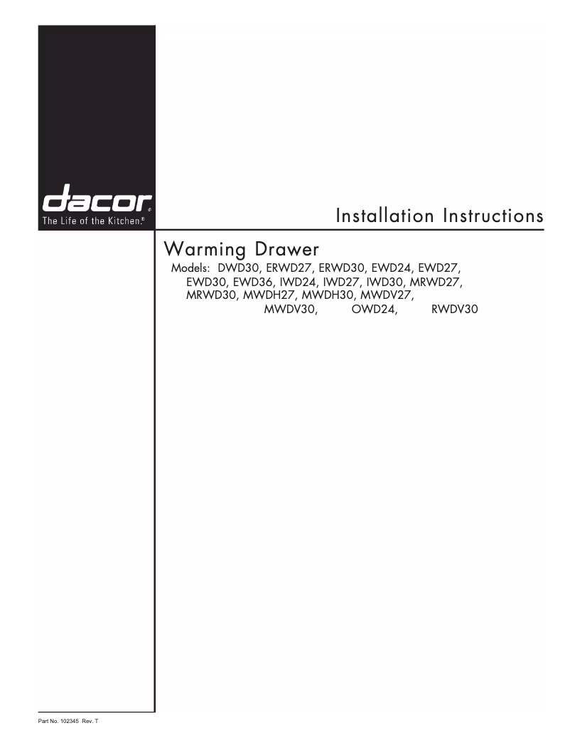 Page n°1 - Guide d'installation Dacor OWD24