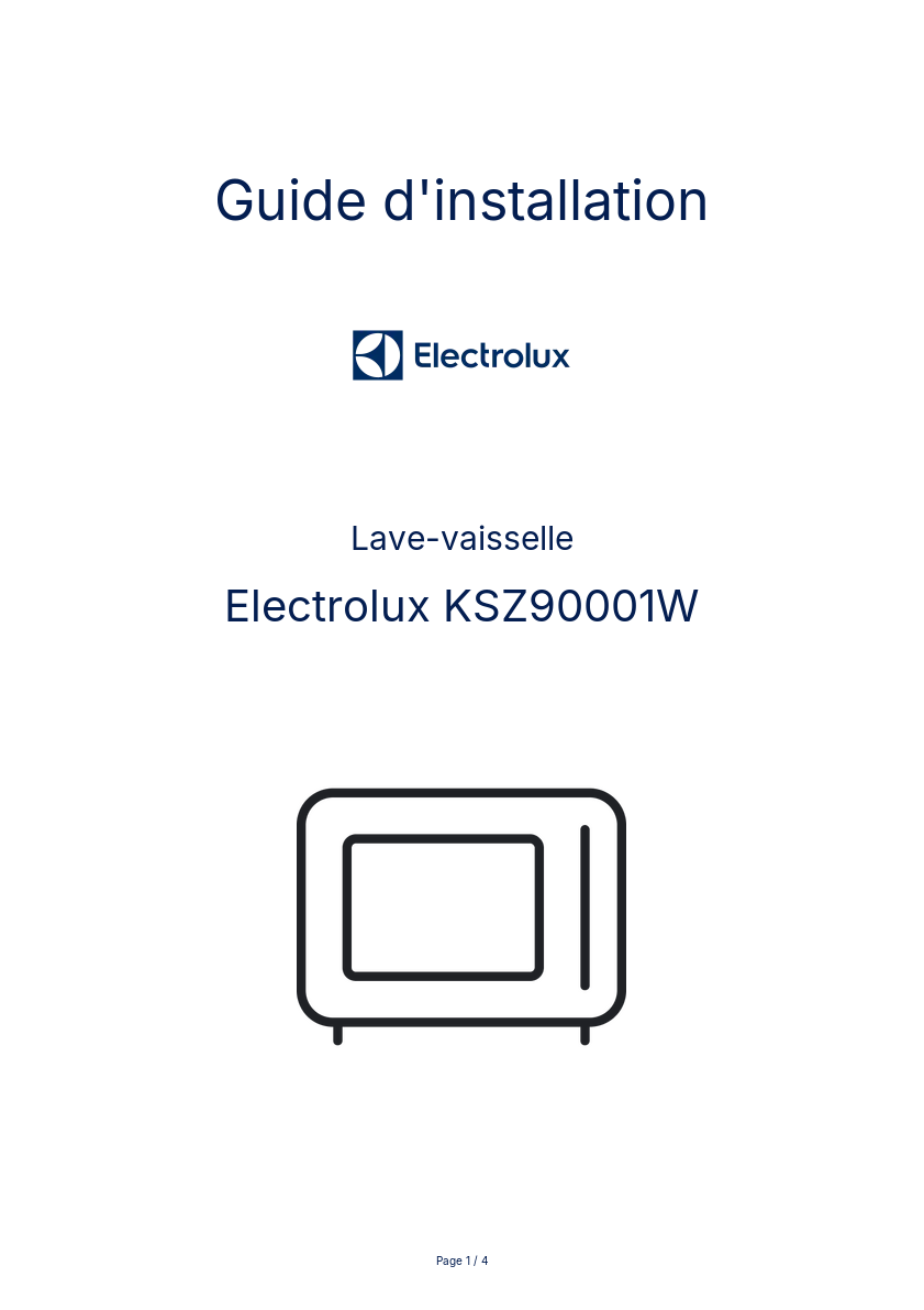 Page n°1 - Guide d'installation Electrolux KSZ90001W