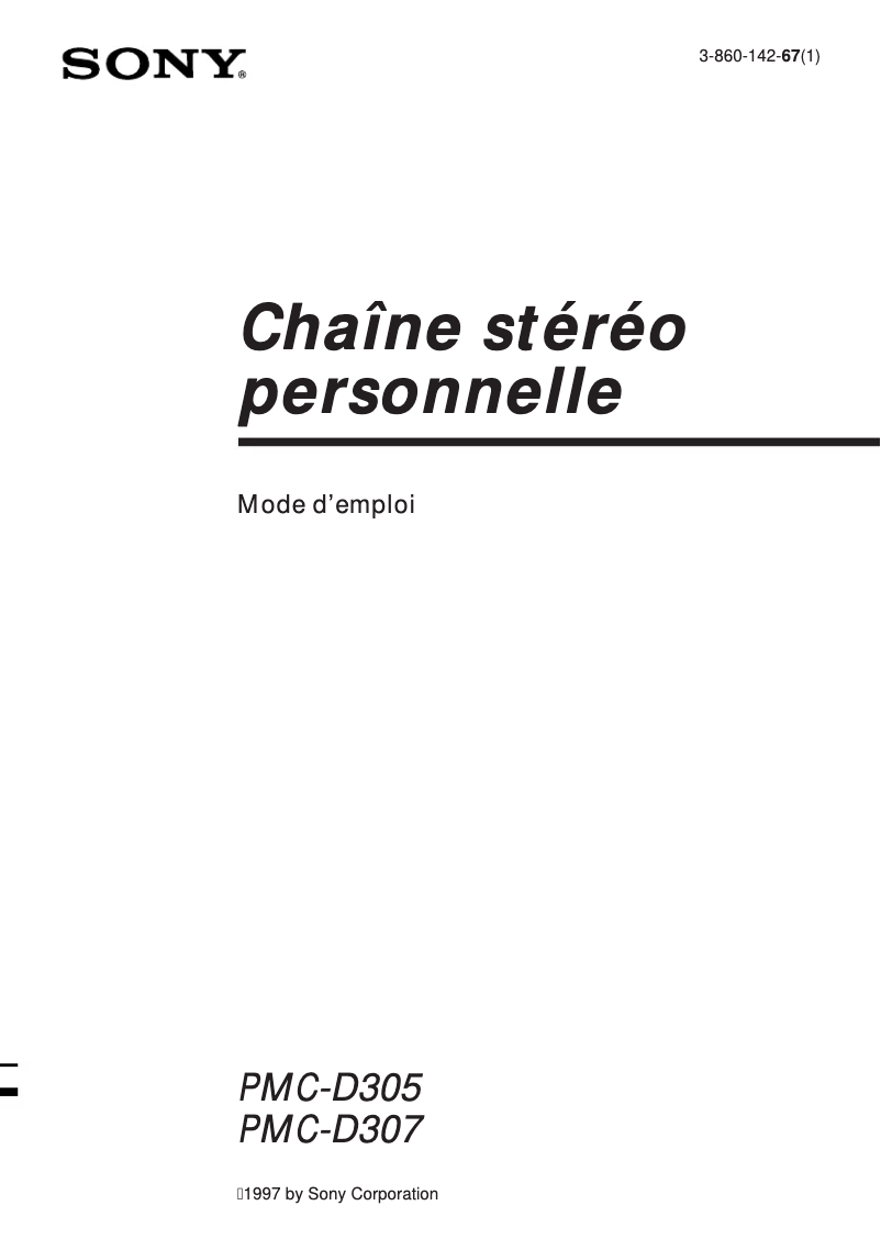 Page 1 de la notice Manuel utilisateur Sony PMC-D307