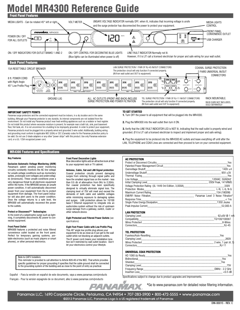 Page 1 de la notice Manuel utilisateur Panamax MR4300
