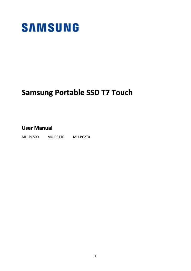 Page 1 de la notice Manuel utilisateur Samsung T7 Touch