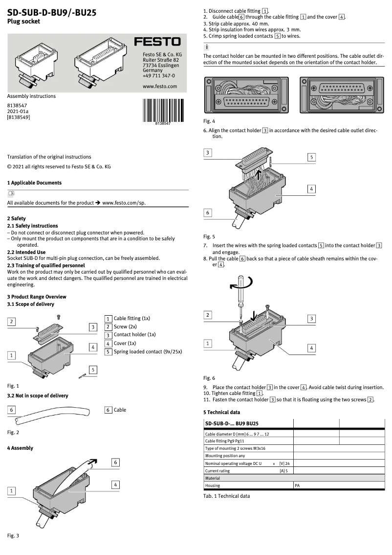 Page 1 de la notice Manuel utilisateur Festo SD-SUB-D-BU9