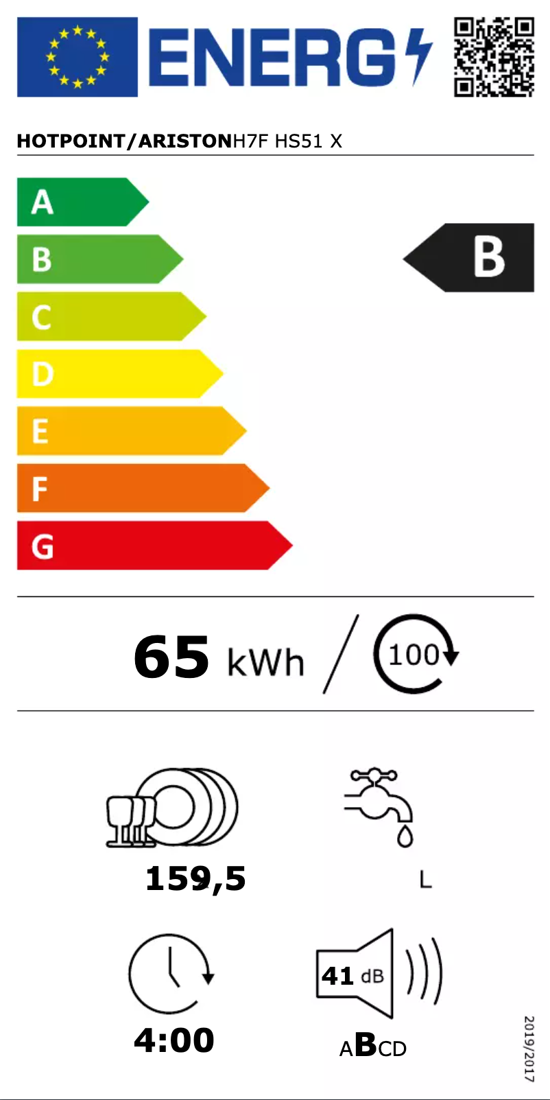 Page n°1 - Label énergétique Hotpoint H7F HS51 X