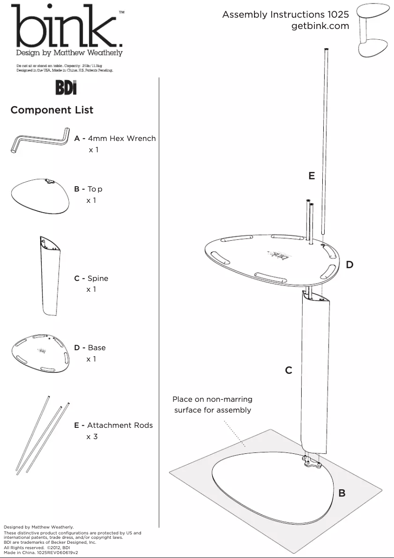 Image de la première page du manuel de l'appareil Bink 1025