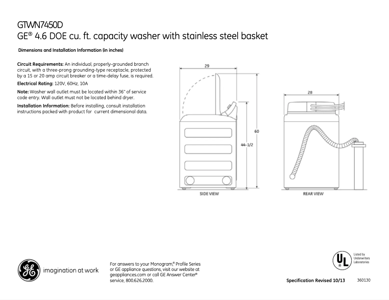 Image de la première page du manuel de l'appareil GTWN7450DWW