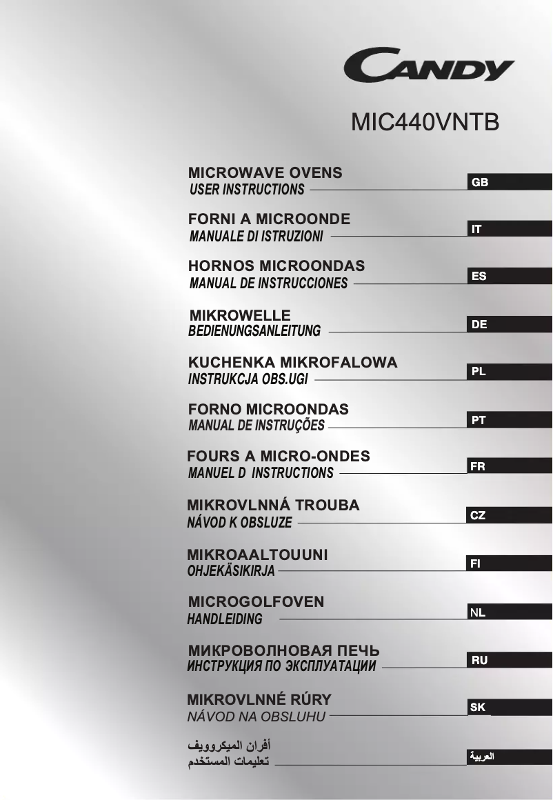 Page 1 de la notice Manuel utilisateur Candy MIC440VNTB