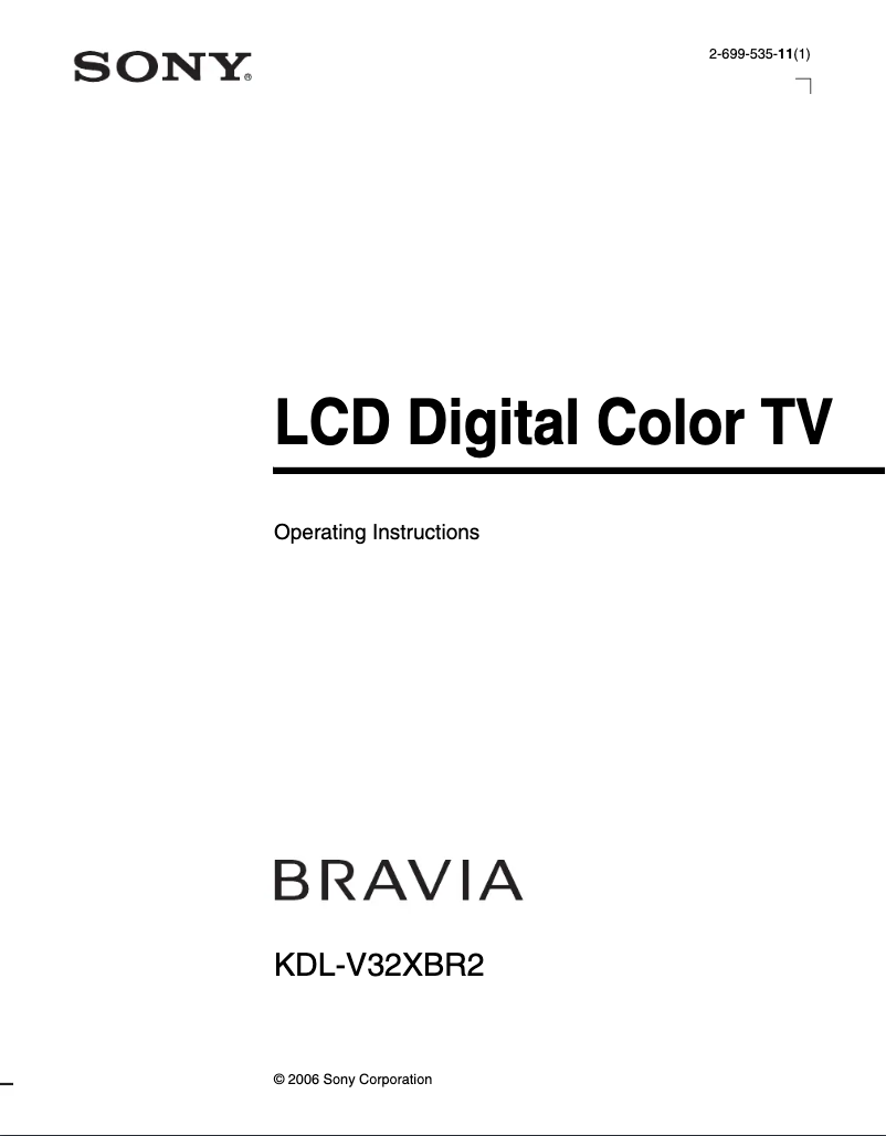 Image de la première page du manuel de l'appareil Bravia KDL-V32XBR2