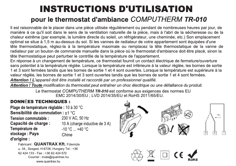 Page n°1 - Manuel utilisateur Computherm TR-010