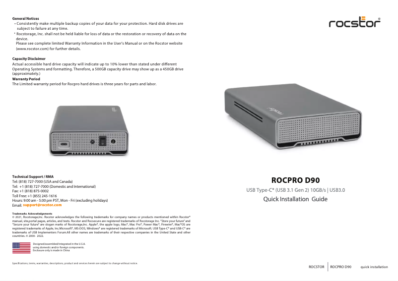 Imagen de la primera página del manual del dispositivo Rocpro D90