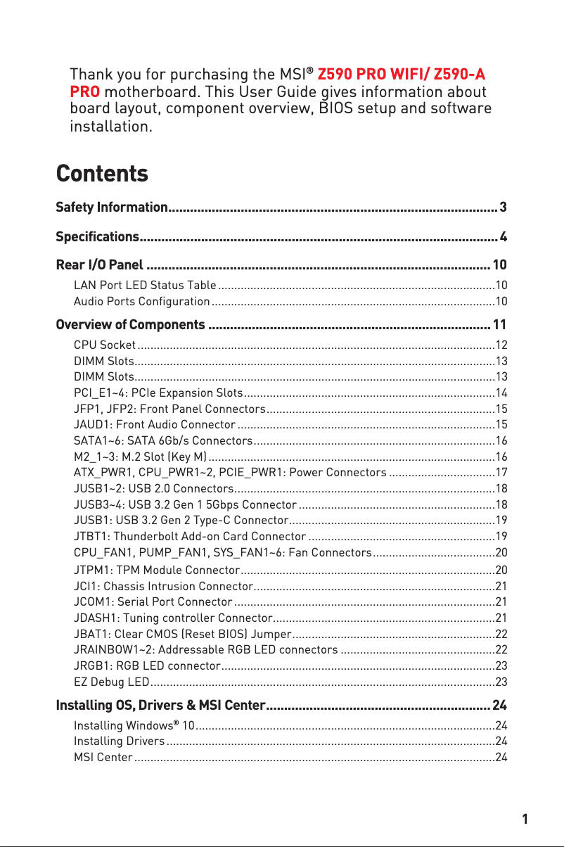 Page 1 de la notice Manuel utilisateur MSI Z590-A PRO