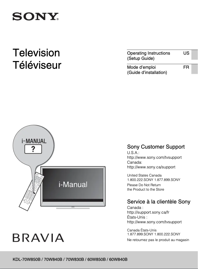 Page n°1 - Manuel utilisateur Sony Bravia KDL-70W850B