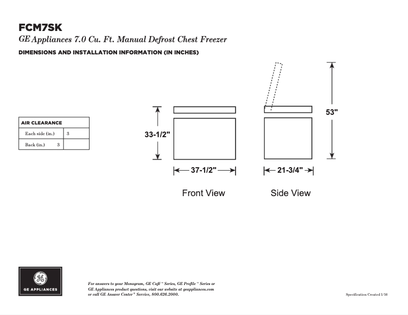 Page 1 de la notice Fiche technique GE FCM7SKWW