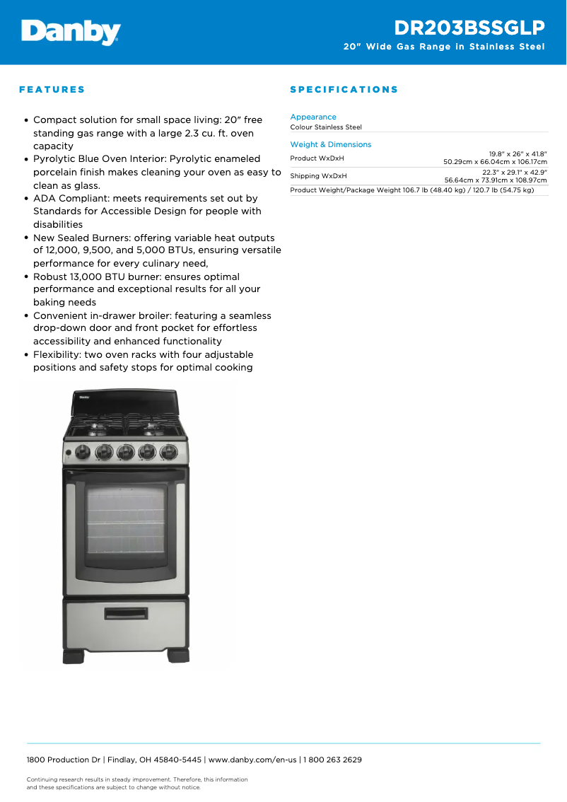 Página 1 del manual Ficha técnica Danby DR203BSSGLP