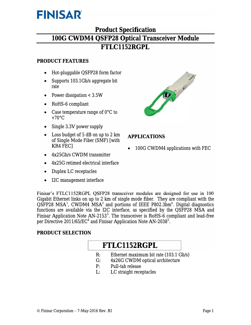 Image de la première page du manuel de l'appareil FTLC1152RGPL