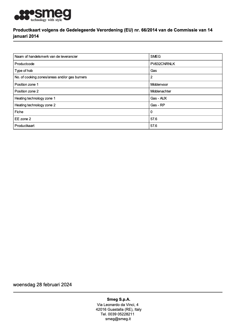 Page 1 de la notice Manuel utilisateur Smeg PV632CNRNLK