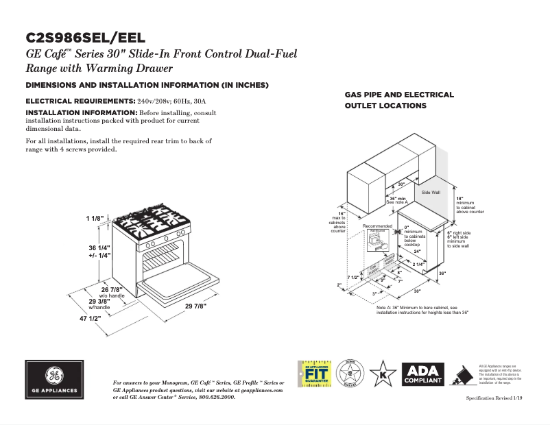 Page 1 of the manual Technical Sheet GE Café C2S986SELSS