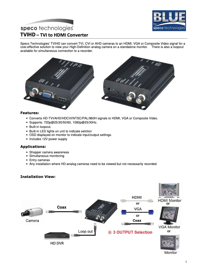Page n°1 - Manuel utilisateur Speco Technologies TVIHD