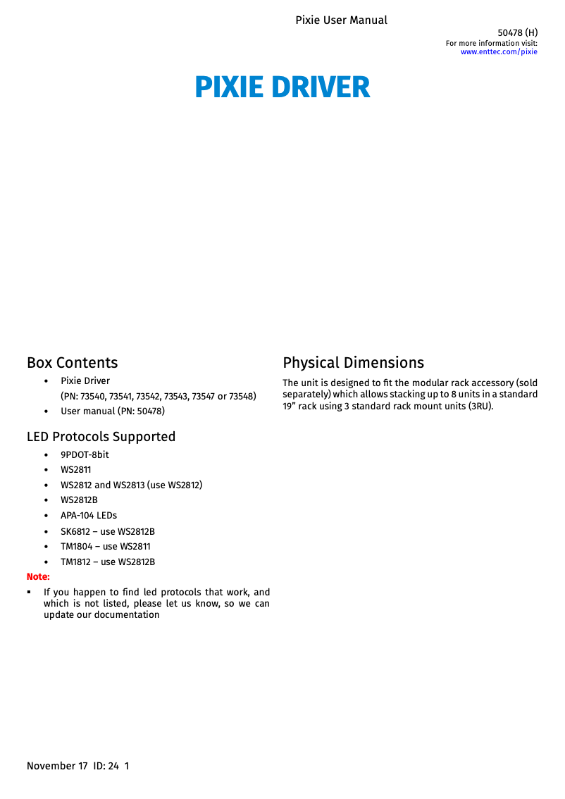 Image de la première page du manuel de l'appareil Pixie Driver 5V