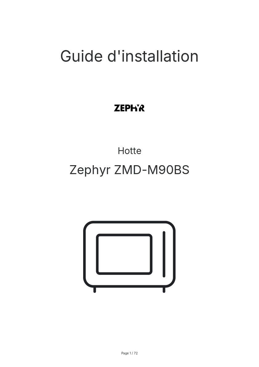 Page n°1 - Guide d'installation Zephyr ZMD-M90BS