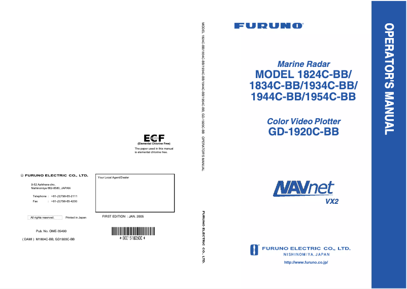 Page 1 of the manual User Manual Furuno 1834C-BB