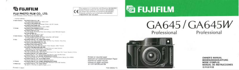 Page 1 de la notice Manuel utilisateur Fuji GA645W Professional