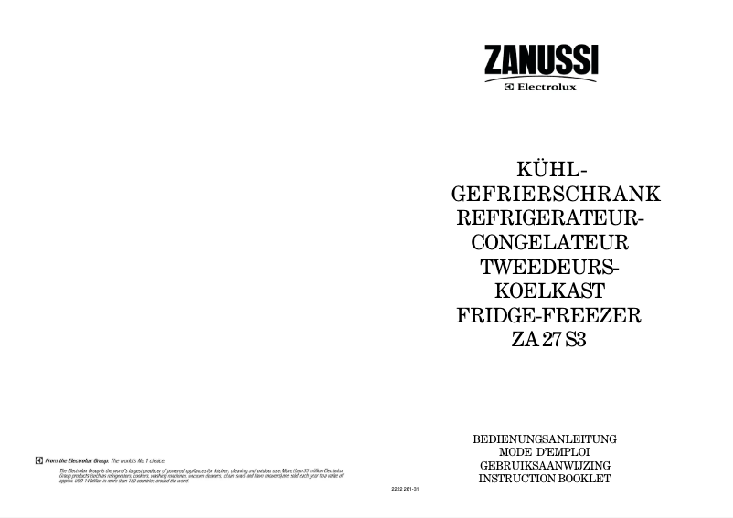 Page 1 de la notice Manuel utilisateur Zanussi ZA 27S3