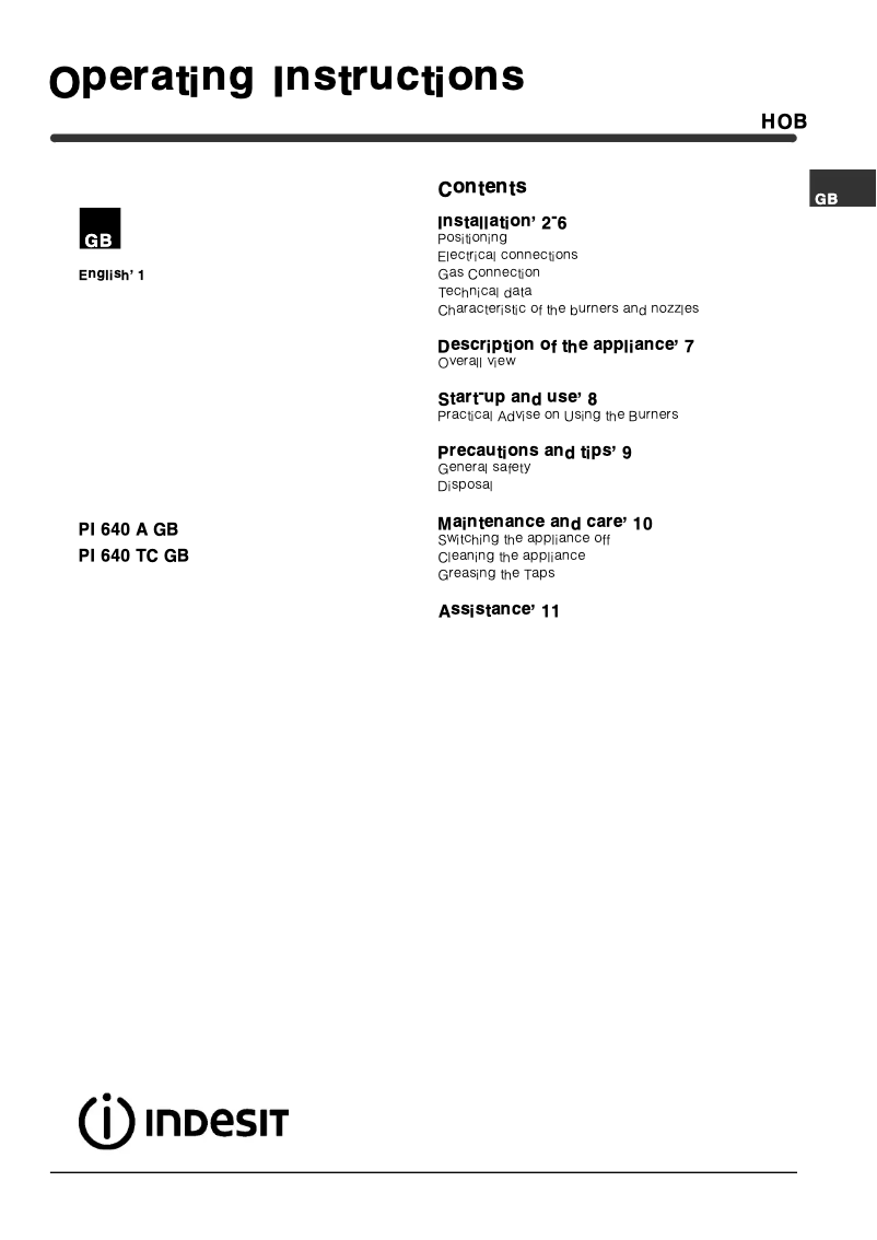 Image de la première page du manuel de l'appareil PI 640 TC (IX) GB