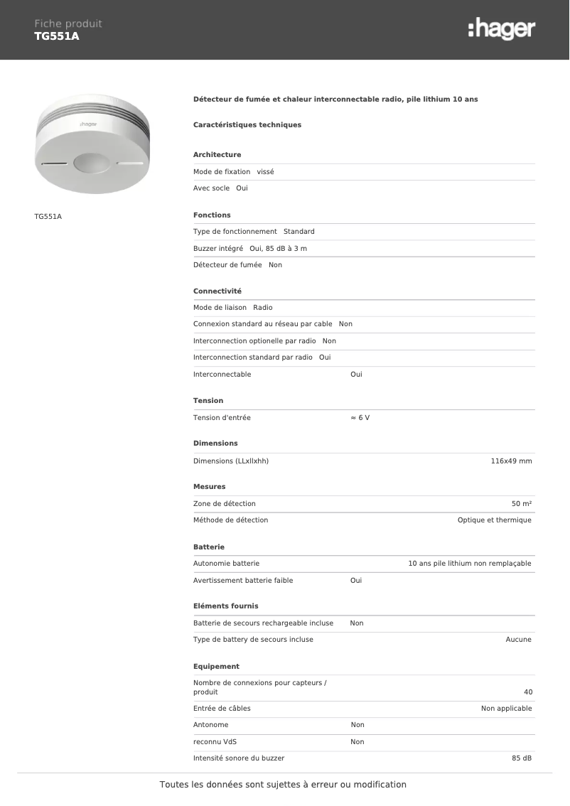 Image de la première page du manuel de l'appareil TG551A