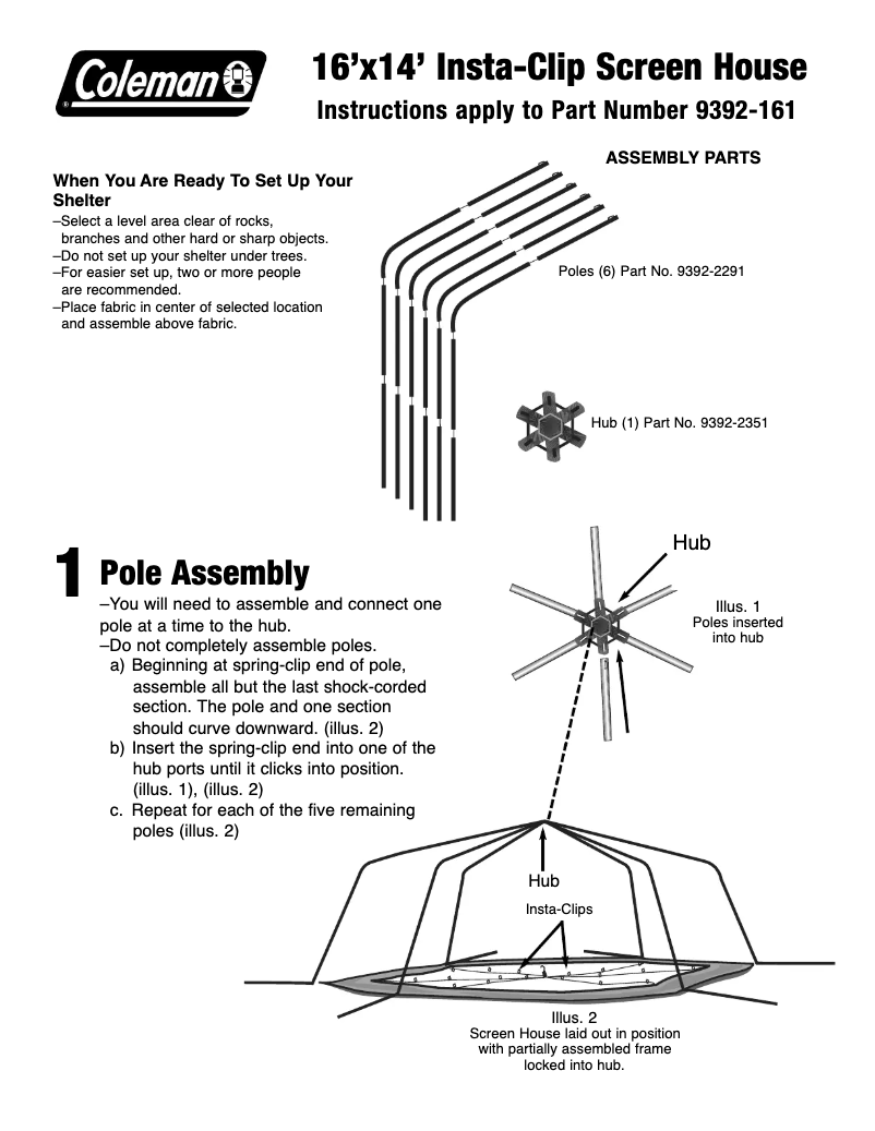 Image de la première page du manuel de l'appareil Insta-Clip Screen House