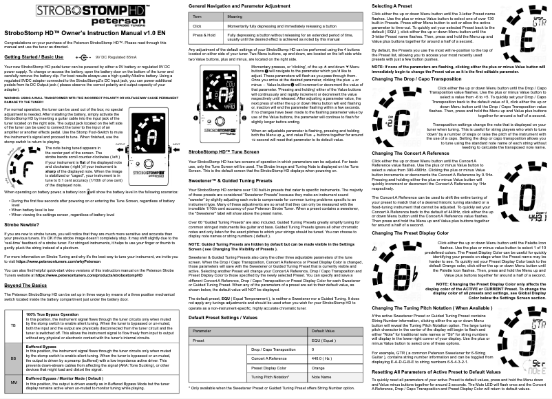Page n°1 - Manuel utilisateur Peterson StroboStomp HD