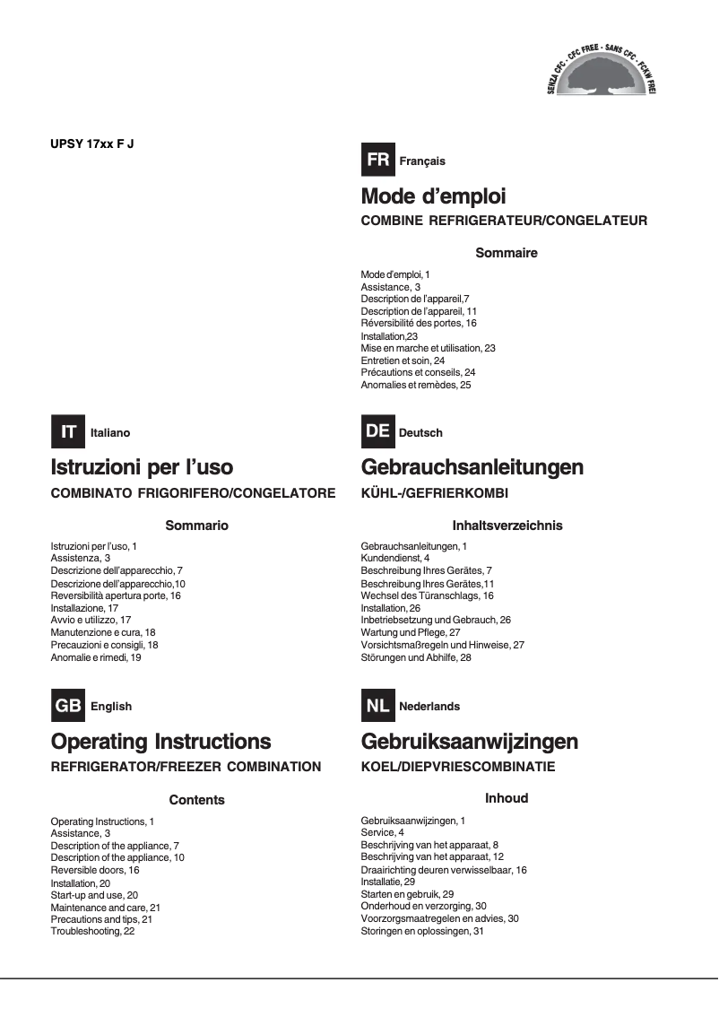 Page n°1 - Manuel utilisateur Hotpoint UPSY 1722 F J