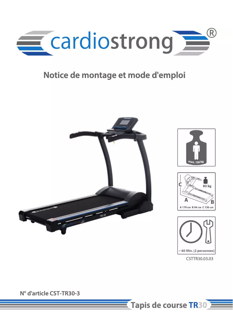 Page 1 de la notice Manuel utilisateur Cardiostrong TR30