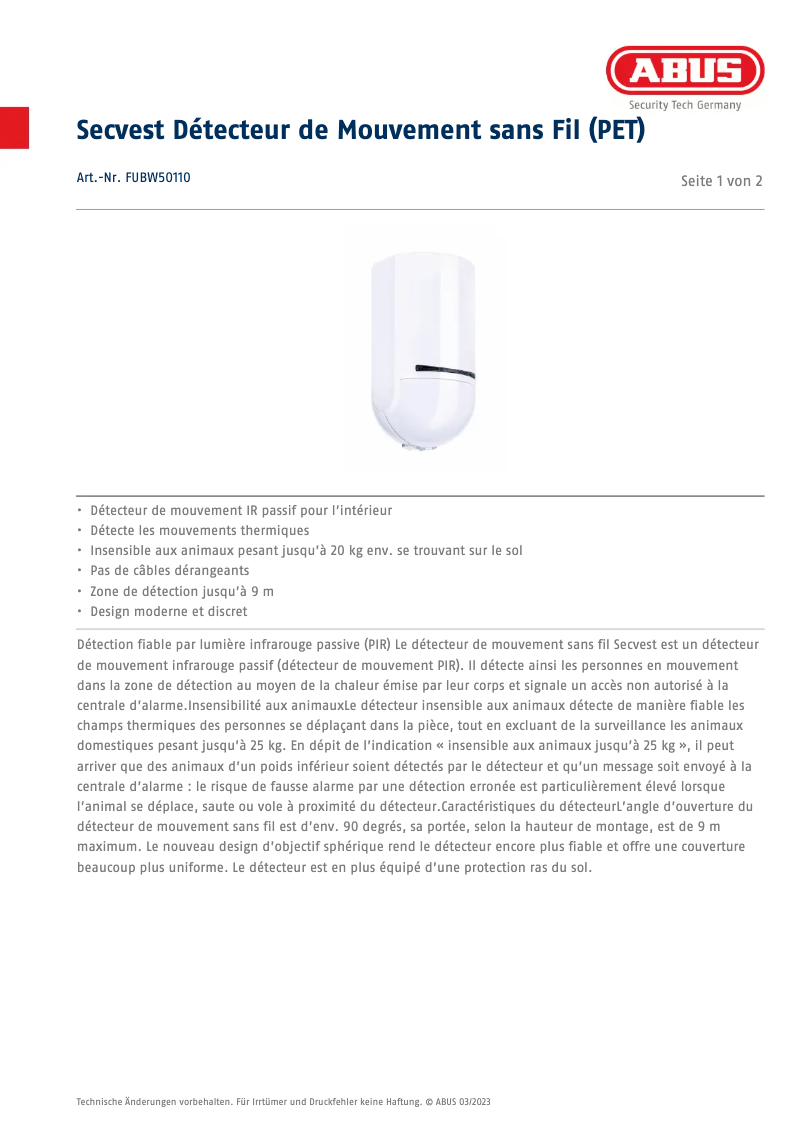 Image de la première page du manuel de l'appareil FUBW50110