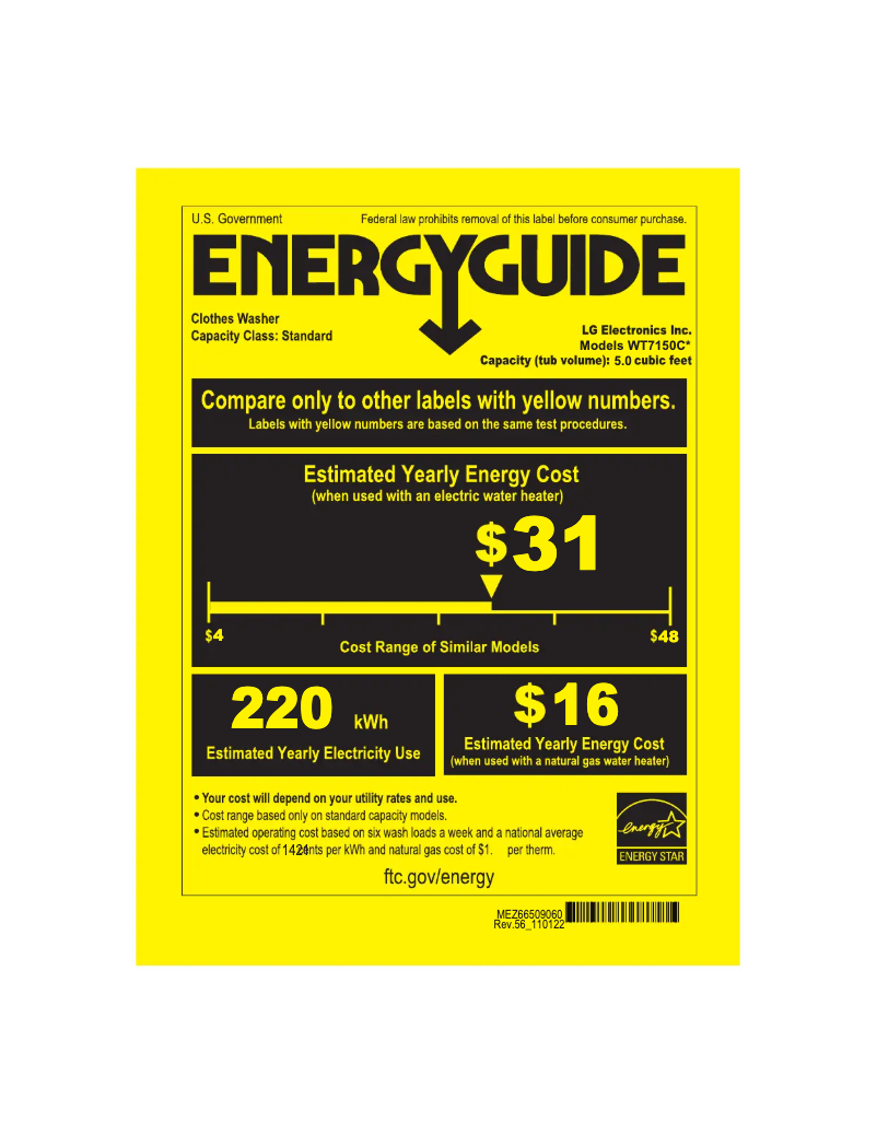 Page n°1 - Label énergétique LG WT7150CM