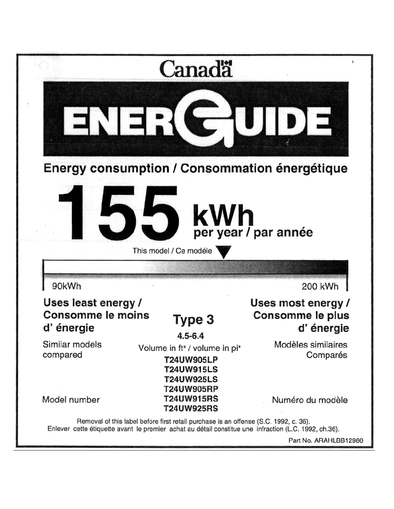 Page 1 de la notice Label énergétique Thermador T24UW925RS