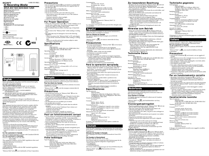 Page 1 de la notice Manuel utilisateur Sony MSA-64A