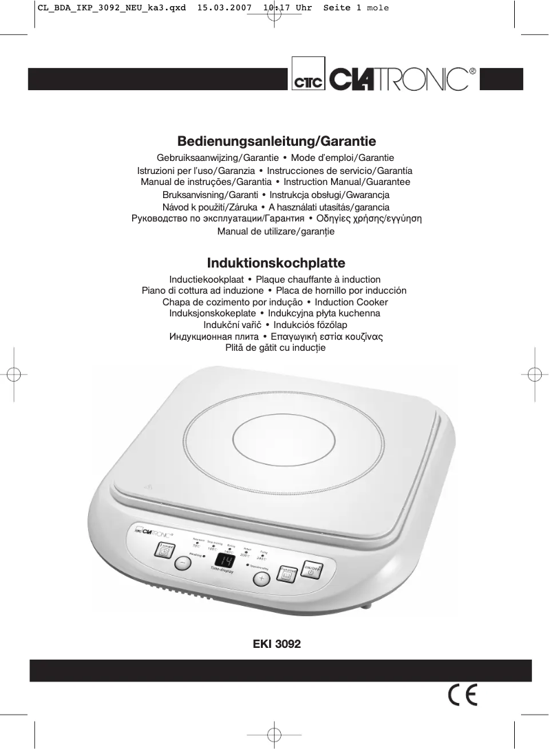 Page 1 de la notice Manuel utilisateur Clatronic EKI 3092