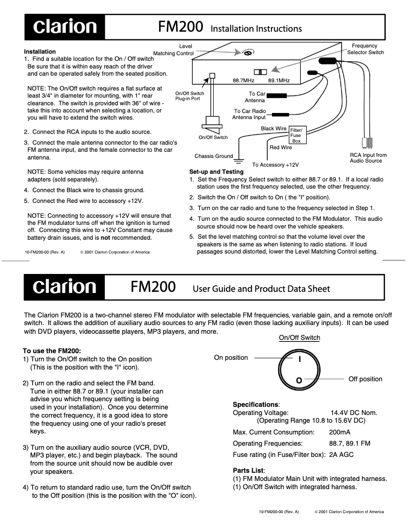 Página 1 del manual Manual de usuario Clarion FM200