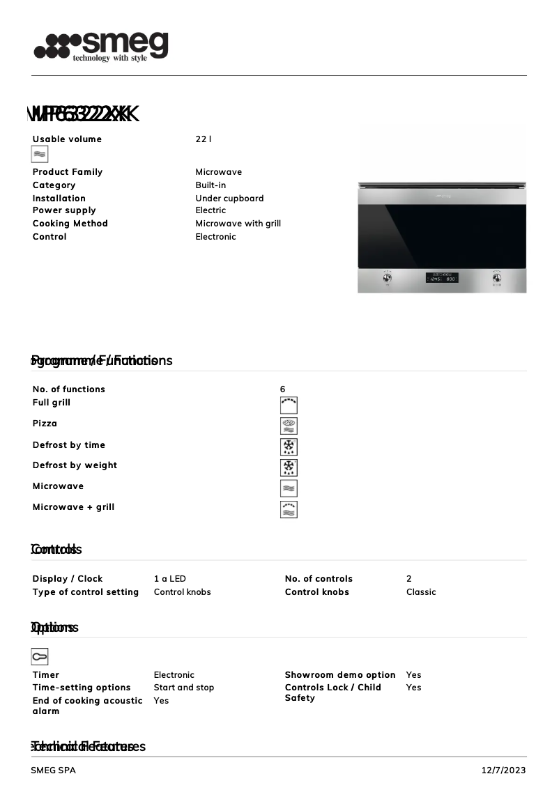 Página 1 del manual Ficha técnica Smeg MP6322XK