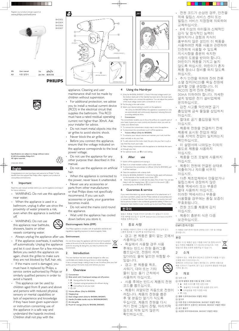 Page 1 de la notice Manuel utilisateur Philips Essential Care BHD008