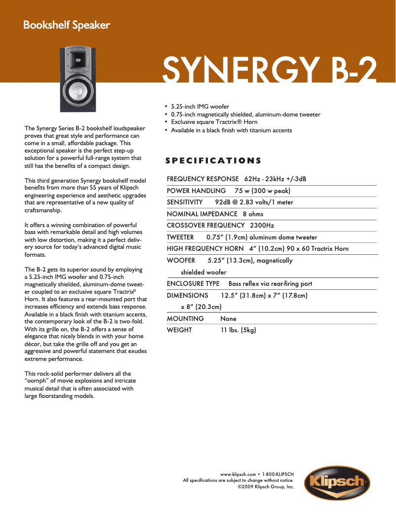 Page 1 de la notice Fiche technique Klipsch B-2